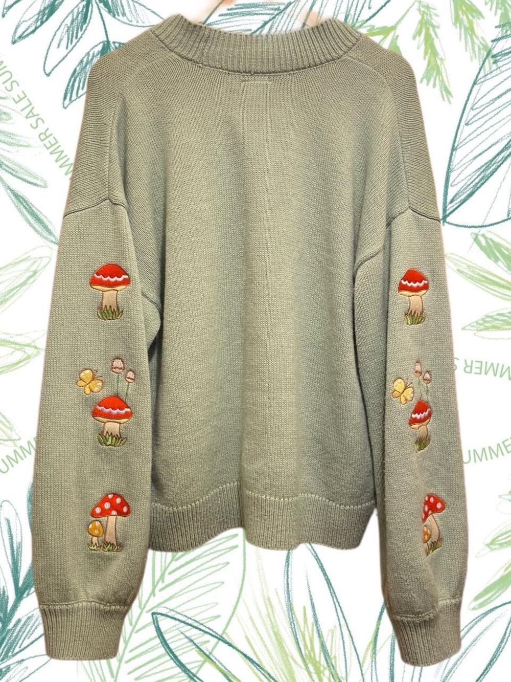 Hello Kitty Sage Green V-Neck Button Cardigan with Mushroom Buttons - Picture 5 of 6